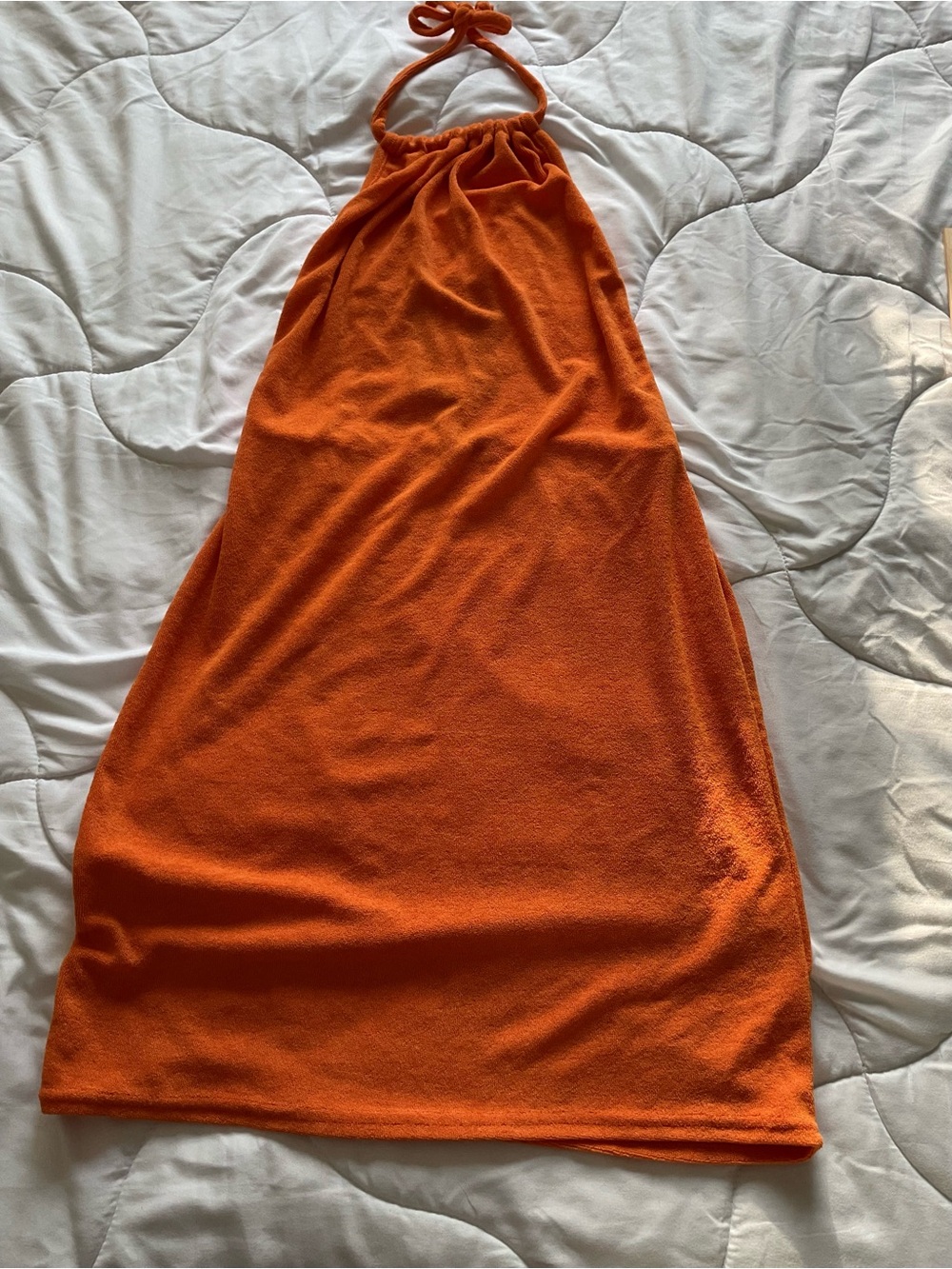 PrettyLittleThing Orange Halter Terry Swim Coverup